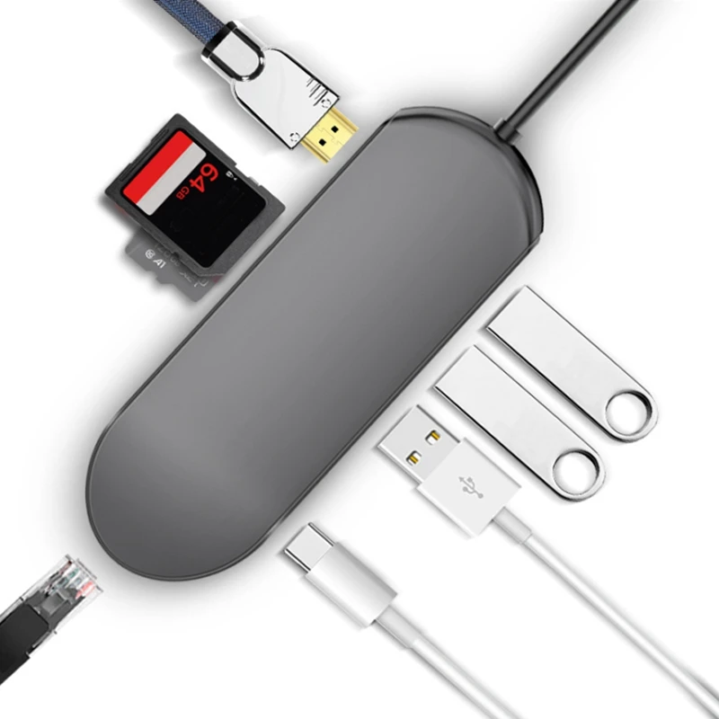 8 в 1 концентратор Usb Type C Hdmi 4K Usb C концентратор для Gigabit Ethernet Rj45 Lan адаптер для Macbook Pro Thunderbolt 3 Usb-C порт зарядного устройства Si