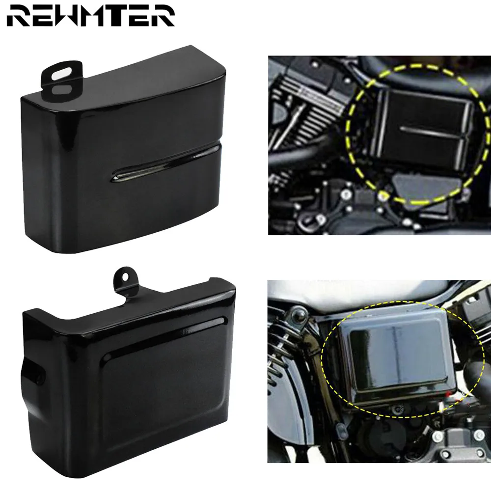 Motorcycle Battery Cover Guard Left Right Side Frame Gloss Black Metal