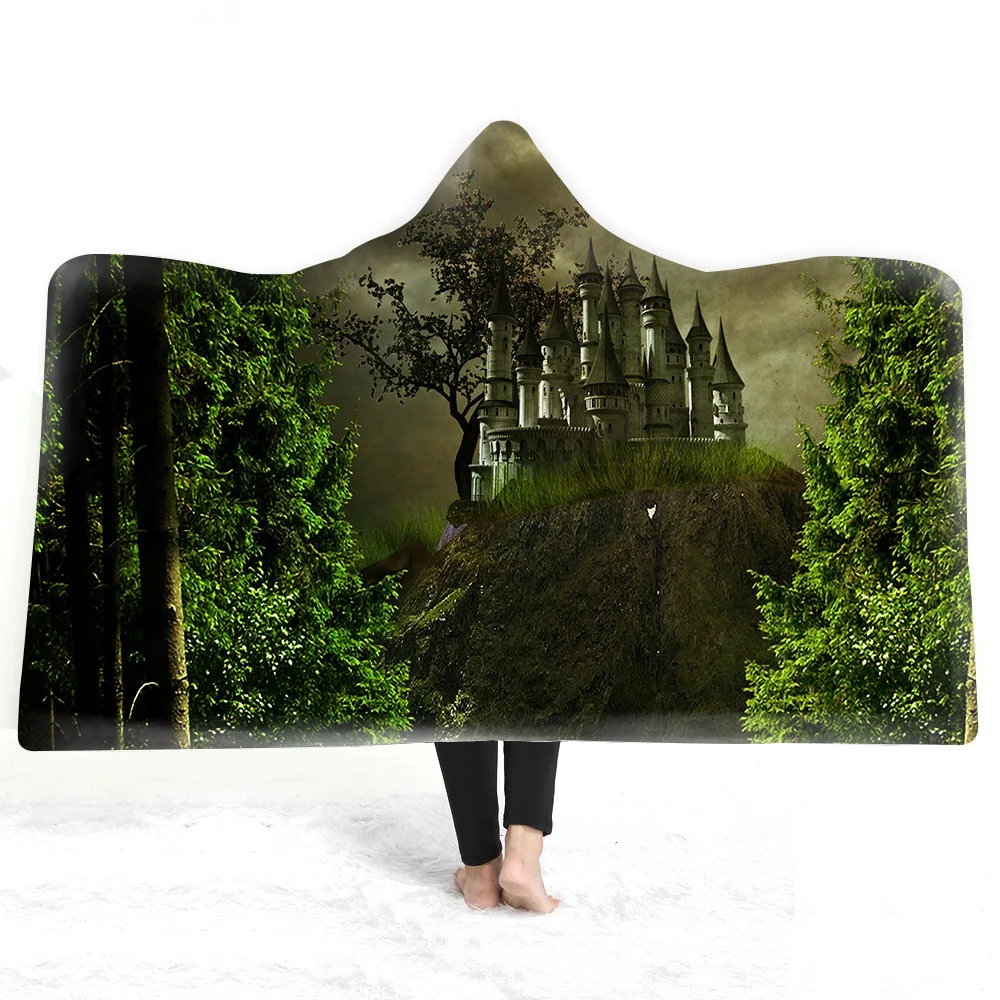 Psychedelic лес с капюшоном одеяло для взрослых детей 3D плюшевый, с принтом Флисовое одеяло носимые пледы одеяло для дома путешествия пикника - Цвет: color9