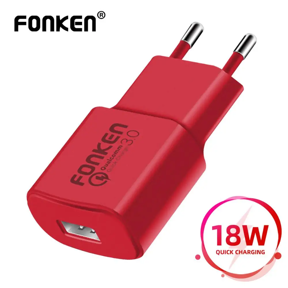 FONKEN QC3.0 USB зарядное устройство Quick Charge 3,0 быстрое зарядное устройство QC2.0 18 Вт Зарядка для телефона красный настенный адаптер для мобильного зарядного устройства s