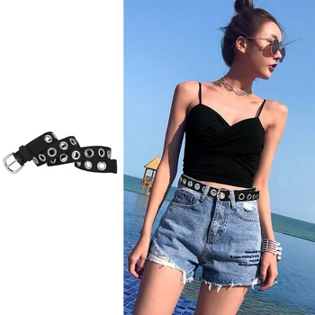 

Women Waist Belt Hollow Rivets PU Leather Strap for Womens Slim Waistband Female Ladies Girls Jeans Belt Apparel Accessories
