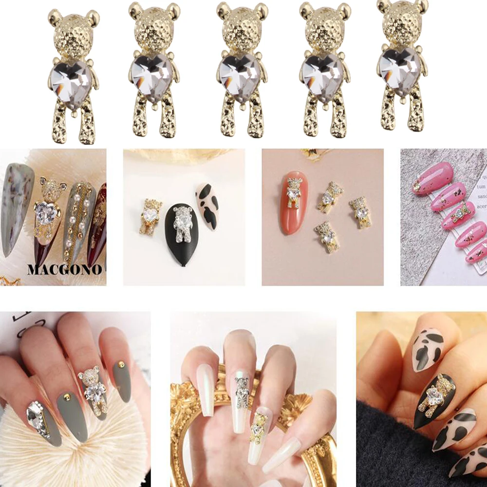 10 pcs Cute 3D Clear Brown Bear Nail Charms with Black Bow Design - Perfect  for Nail Art DIY and Manicures