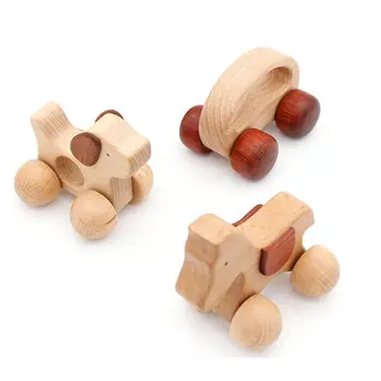 

3pcs Push scroll Wooden Baby Horse and Dog Toy Car Set for Toddlers 1 year old