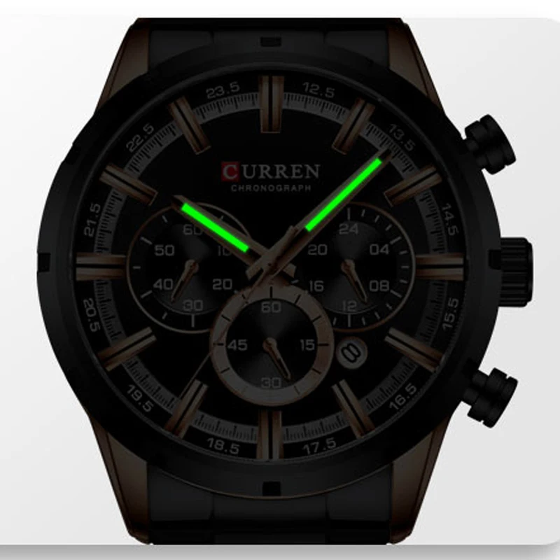 Luxury Brand CURREN Sporty Watch Mens Quartz Chronograph Wristwatches with Luminous hands 8355 Fashion Stainless Steel Clock