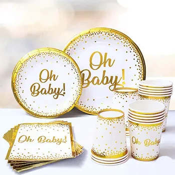 

Oh Baby Disposable Tableware party Supplies Gender reveal Baby Shower Party Decoration Birthday Party Decoration For Kids