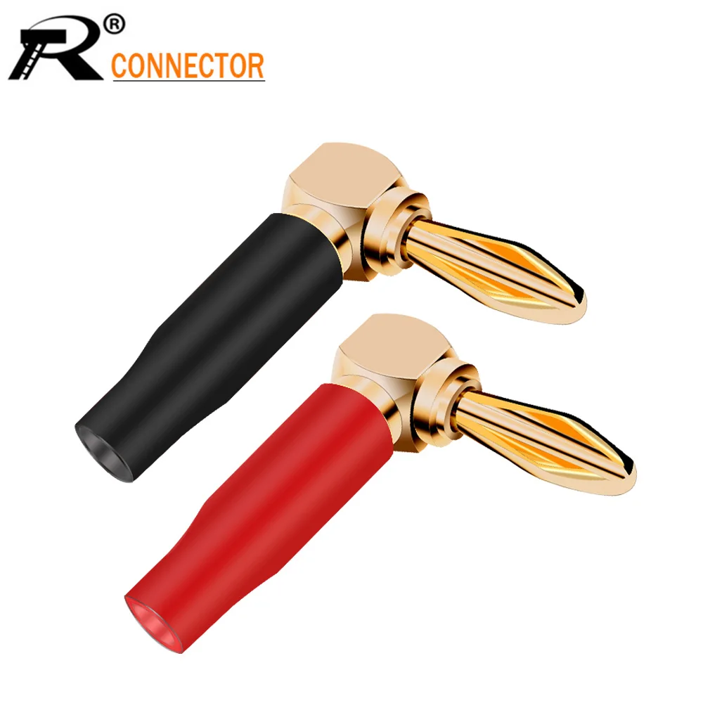 2 шт. правый угол Банановый штекер аудио динамик винт банан позолоченный изгиб 90