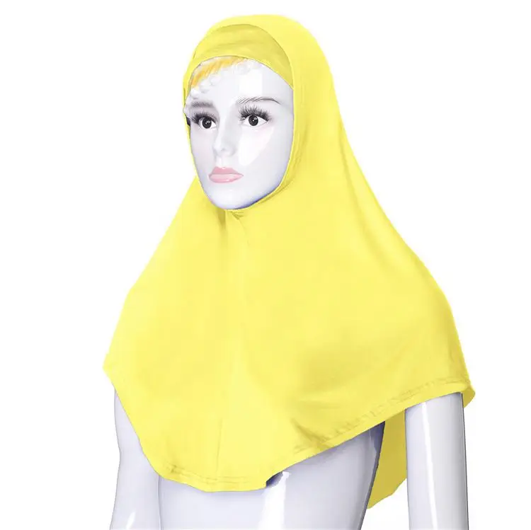 2PCS Women Muslim Prayer Hat Under Scarf Hijab Niquabs Islamic Headscarf Turban Soft Ninja Solid Color Middle East Hat 76*68CM - Цвет: Yellow