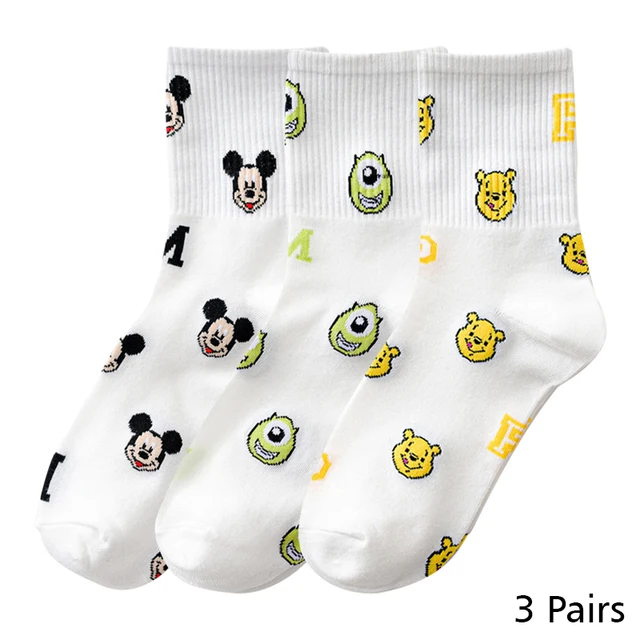 8 Pairs Disney Cartoon Socks Cute Mickey Minnie Daisy Donald Winnie Piglet Print White Funny Harajuku Fashion Kawaii Girl Sock HD010
