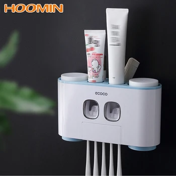 

HOOMIN Wall Mount Automatic Toothpaste Dispenser Magnetic Adsorption Inverted Toothpaste Squeezer Toothbrush Holder With Cup