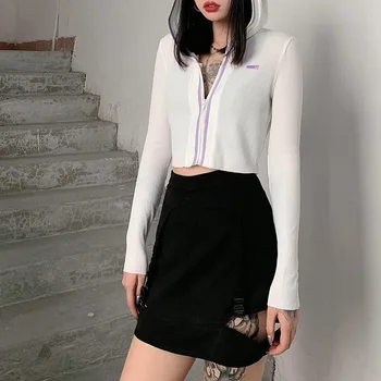 

Women's Hoodie Autumn Pullover Street Zipper Hooded Patch Long Sleeve Hooded Cardigan Short Jacket 2020 Female Slim Clothes