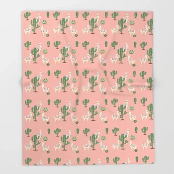 

Warm Throw Alpaca with Cacti Blanket For Couch Hiking Picnic Quilt Fashionable Bedspread Cartoon Animals Fleece Throw Blanket