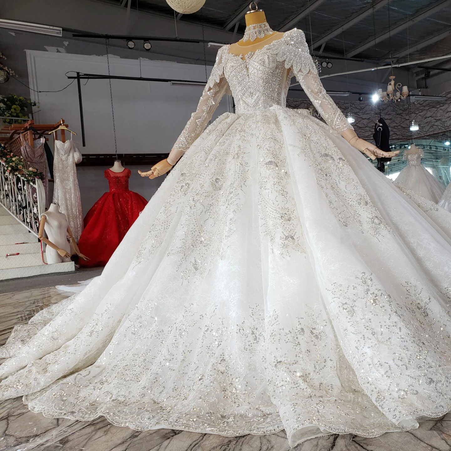 HTL2281 Vintage Wedding Dresses Plus Size With Glitters Shiny Wedding Dresses With Long Sleeves 2022 Vestido De Noiva Princesa 3