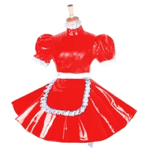  Lockable Cute Maid Uniform Cosplay PVC Lolita Dress Short Puff Sleeve Halloween Outfit Crossdresser Plus Size Sissy Dress 