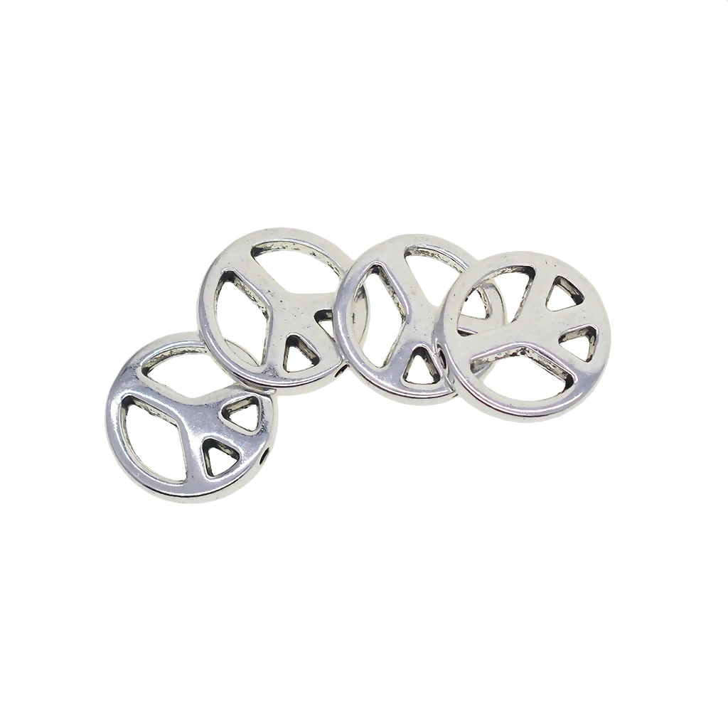 50pcs Tibetan silver color Round Flat Spacer Beads Peace Symbol Charm Beads Necklace Bracelet Beads 1.2mm Hole DIY Jewelry Accessories