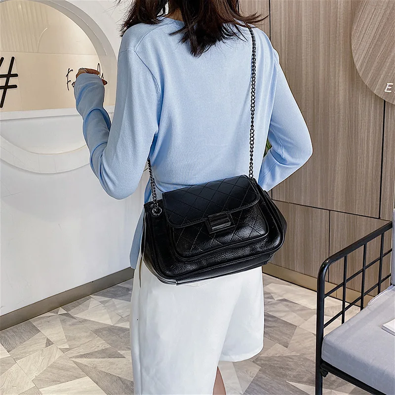 Casual Green Chain Shoulder Bags for Women Fashion Designer Luxury Brand Purses and Handbags PU Leather Small Cross Body Bag