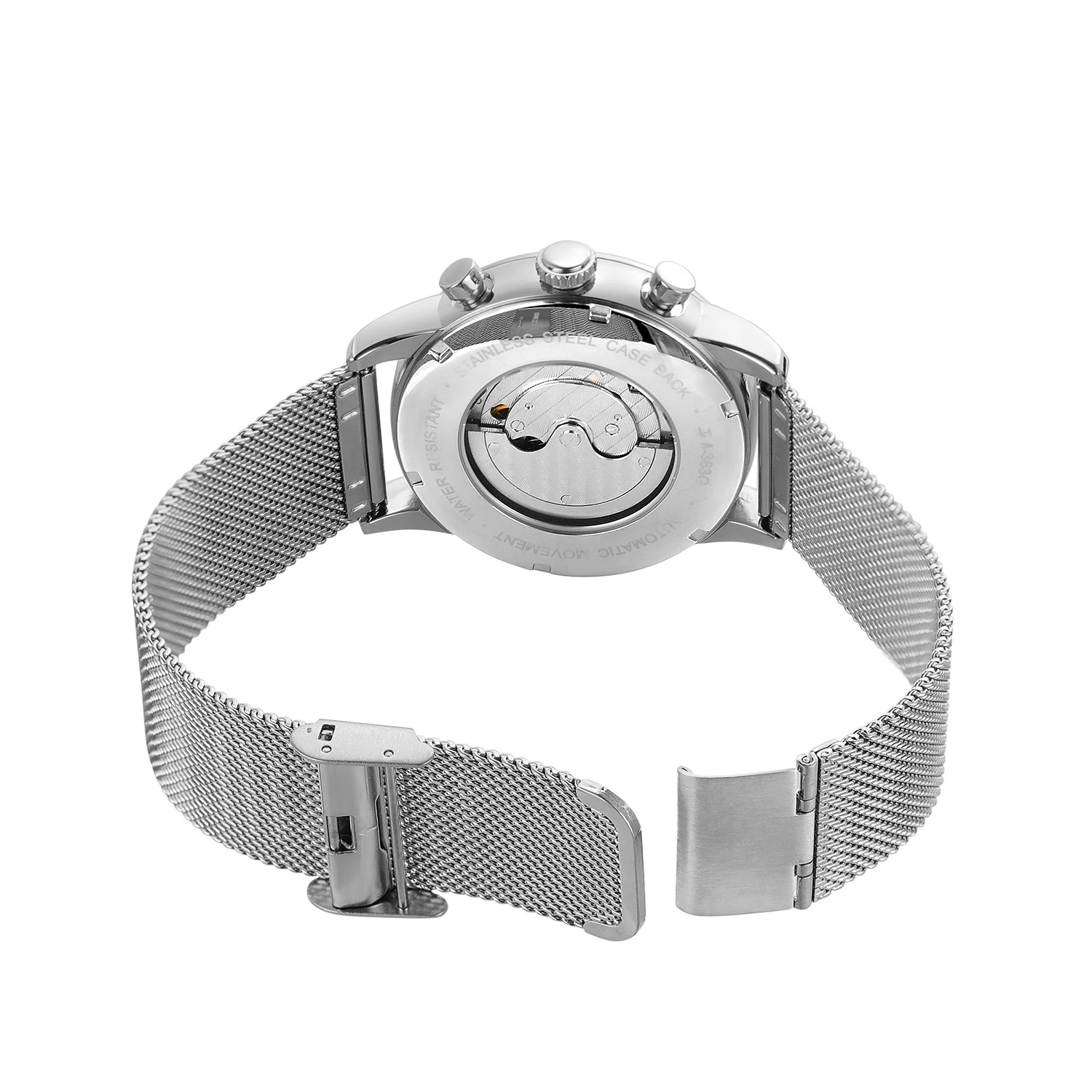 Forsining Power Reserve Design Automatic Mechanical Watch White Dial Mesh Belt Waterproof Luminous Hand Date Clock Box