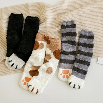 

Cute Autumn Winter Cat Claw Socks Paws Women Non-slip Coral Velvet Thick Warm Socks Calcetines