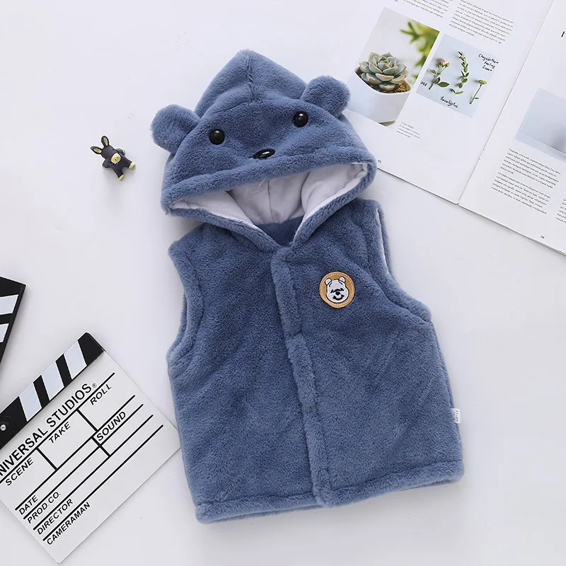 Blue -Cony Hair Для маленьких мальчиков и девочек куртка с капюшоном из плотного хлопка для детей ясельного возраста двухцветный жилет; сезон осень-зима-весна, теплые для маленьких детей Детская одежда, размер от 6 до 24 месяцев - Цвет: Blue -Cony Hair
