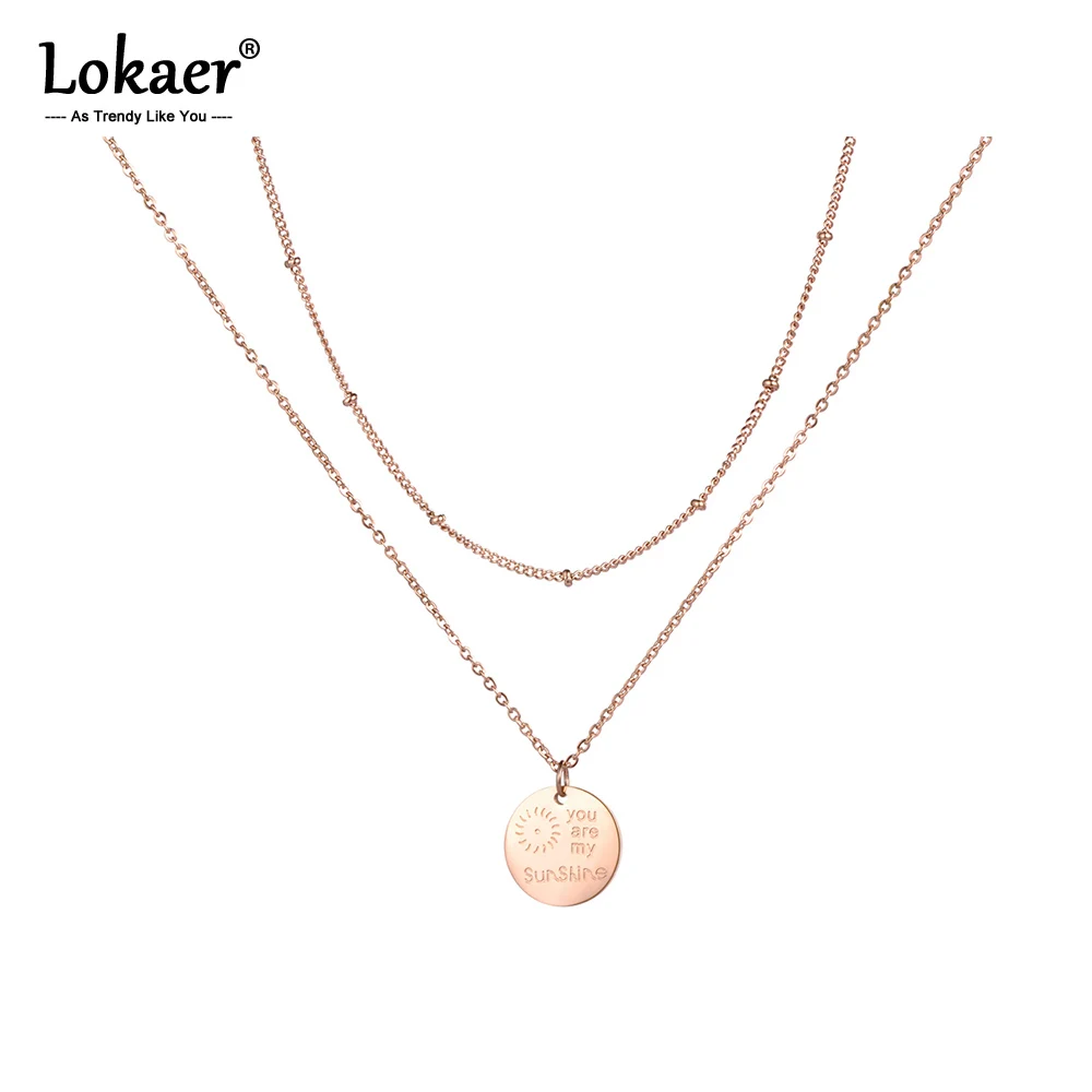 Двухслойное ожерелье Lokaer подвеска в виде монеты You Are My Sunshine из нержавеющей стали