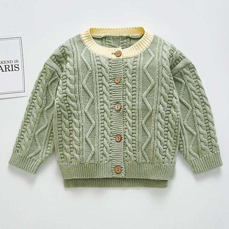 Вязаный свитер ручной работы в стиле ретро для маленьких девочек; детский вязаный свитер; кардиган для маленьких мальчиков; пальто для малышей; топ с длинными рукавами для новорожденных - Цвет: green