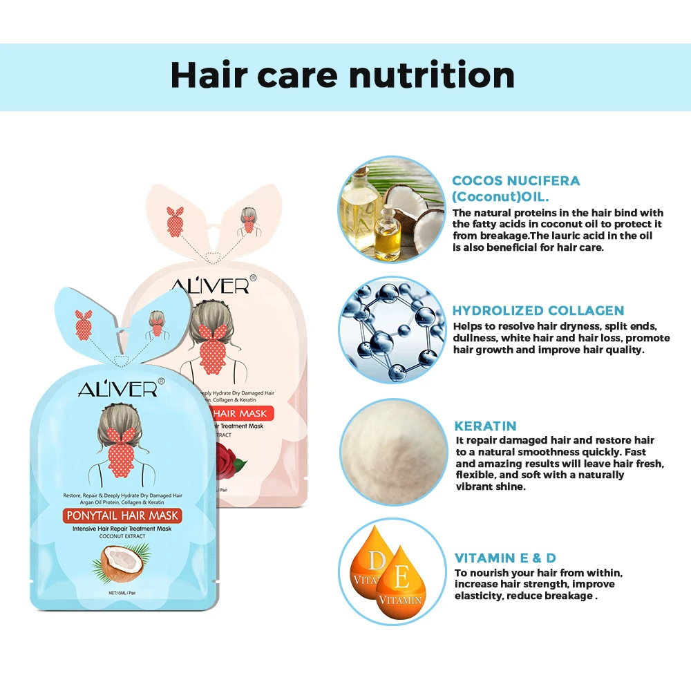 Волосы хвост Уход Маска глубокое питание волосы мембрана ремонт волос бифуркация Buttercup поврежденные/сухие волосы кокос TSLM1