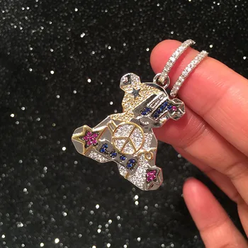 

Fashion Small Pop Teddy Bear Anti-war Symbol Zircon Earrings Lovely Animal Asymmetric Earrings Jewelry for Girls Birthday Gifts