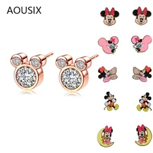 Розовое золото, бижутерия с Микки, серьги-гвоздики для женщин и девочек, нержавеющая сталь, высокое качество, милая голова Минни Маус, серьги, подарок для детей