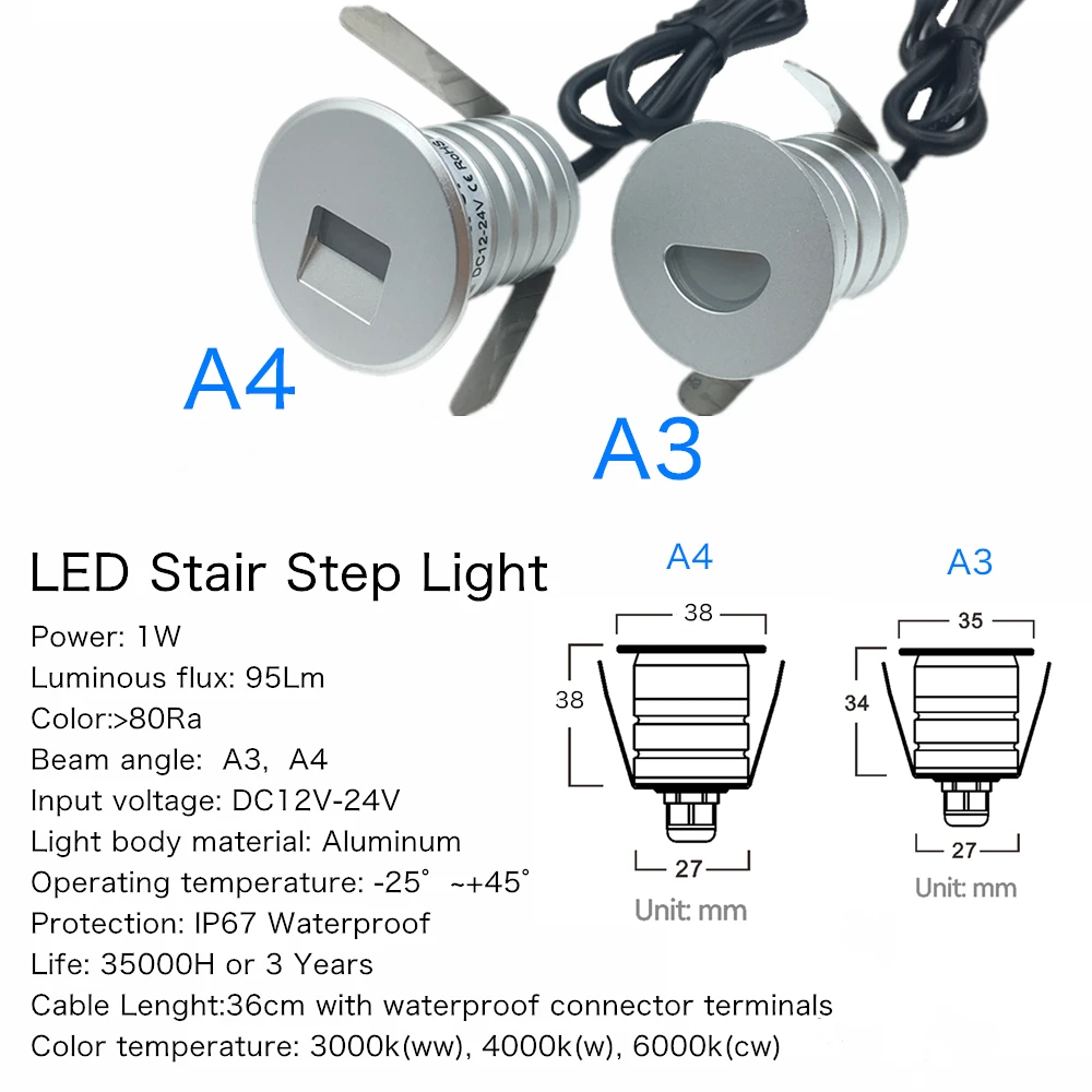 Description Picture 4 of itemIP67 Outdoor Led Stair Step Light 1W Waterproof Recessed Underground Lamp 12V Footlight For Landscape Pathway Stairway Spotlight