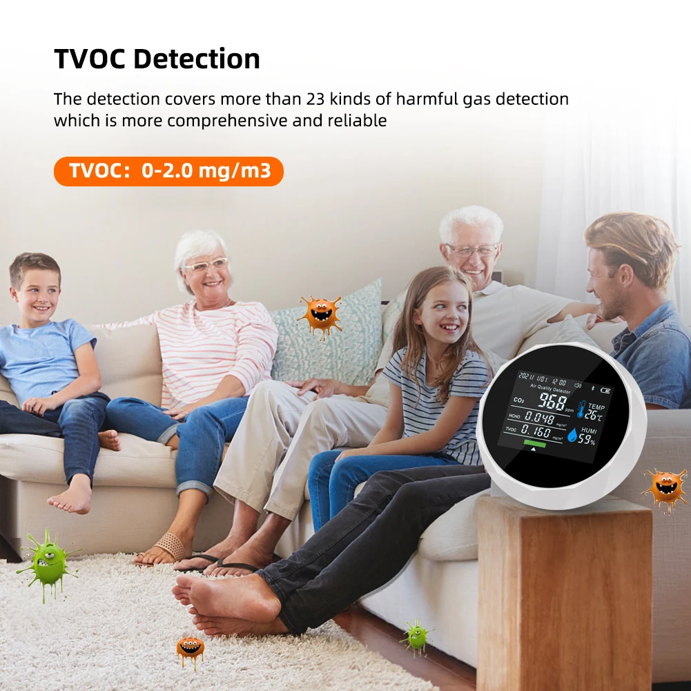 CMTOOL Air Quality Monitor Outdoor Indoor Air Quality Test Kit HCHO TVOC  Detector Portable Carbon Dioxide Monitor Home CO2 Detector Temperature