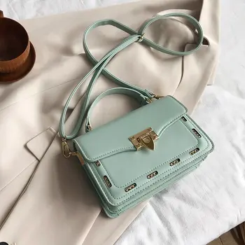 

Fashion Wild Small Square Bag Women Bag 2020 New Personality Lock Chains Tide Bag Casual Shoulder Diagonal Girl Bag Green