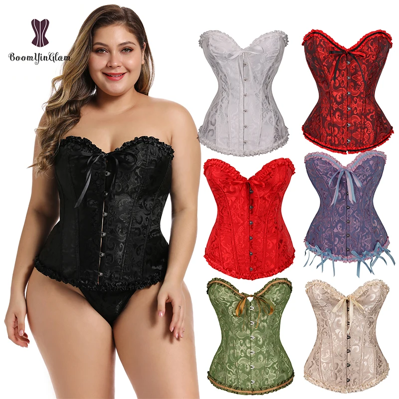

Green Apricot Red White Purple Steampunk Korset Women Lingeries Dance Wearing Costumes Floral Lace Boned Corsets And Bustiers