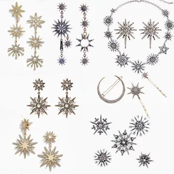 JOOLIM Jewelry Wholesale/2017 Beautiful Shinning Starburst Snowflake Necklace Charm Bracelet Jewelry Set Women Jewelry Bijoux