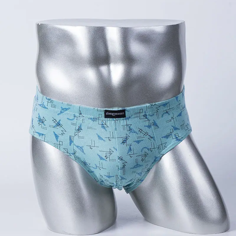 5Pcs/Lot Men Underwear Men's Briefs 100% Cotton Printed Loose PLUS Size Youth Shorts