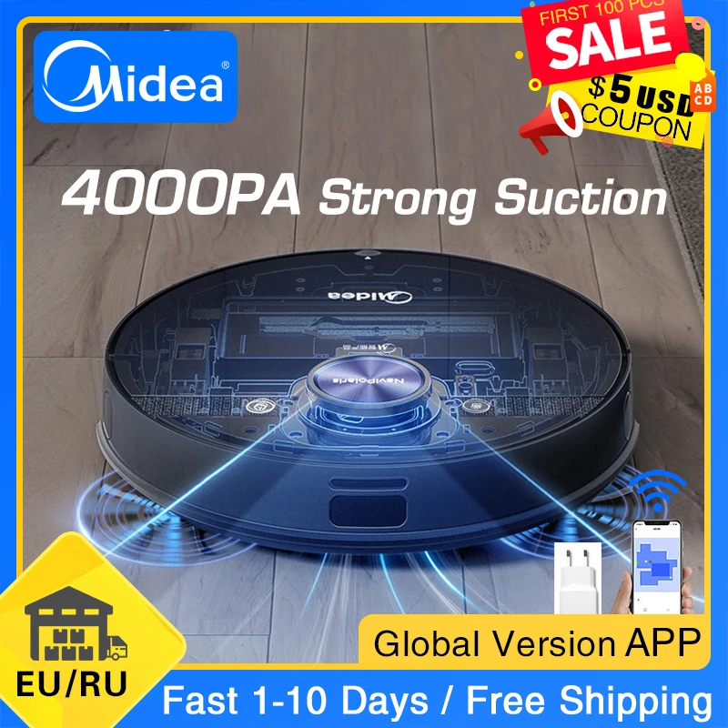 Limited Midea M7 Robot Vacuum Cleaner for Home 4000Pa Suction Cleaning Automatically Charge Mop Dust Collector Smart Planned  Aspirator