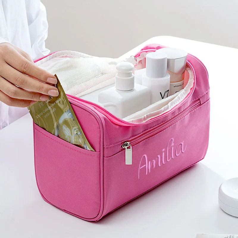 Personalized Simple Cosmetic Bag Large-Capacity Travel Toiletry Bag Customized Embroidered Storage Portable Cosmetic Bag 5