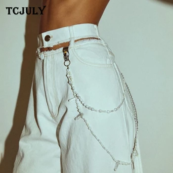 

TCJULY Fashionable Hollow Out Casual White Jeans High Waisted Washed Straight Denim Pants Streetwear Slim Ripped Jeans For Women