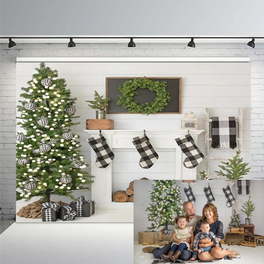 Photography Backdrop Happy Farmhouse Christmas Background Holiday Christmas Decoration for Home Floral Children Family Party