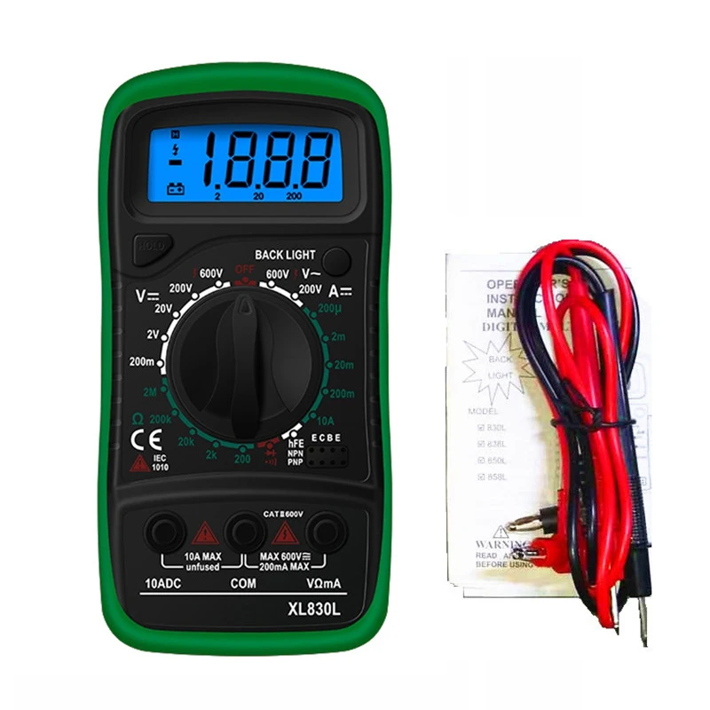 XL830L Meter Urijk XL830L Ручной цифровой мультиметр с ЖК-подсветкой Портативный AC/DC Амперметр Вольтметр Ом тестер напряжения метр Multimetro - Цвет: XL830L Meter