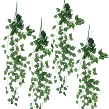 

4 Pcs Artificial Ivy Leaf Garland Fake Plants Vine Hanging Green Leaves Ivy Garland Wall Decoration Party Wedding Vines