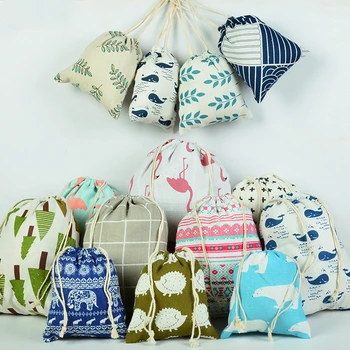 

1PC Eco Reusable Women Cotton Drawstring Shopping Bag Travel/Home FoldableClothes Underwear Storage Bag Cosmetic Organizer S/M/L