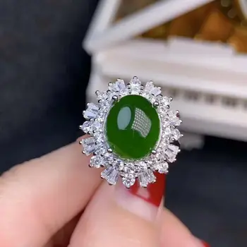 

Natural And Real Jade Ring 925 Silver inlaid natural jade ring Fashion Wedding Ring