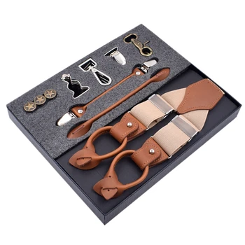 

Leather Men's Suspenders, Trousers, Suspenders, Men's Elastic Shoulder Straps, Business Beige