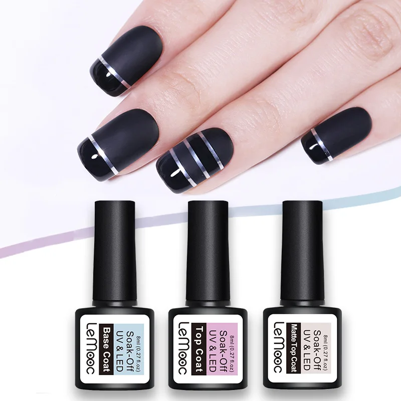 

LEMOOC 8ml Top Base Coat Set Matte Soak Off Gel Nail Polish UV LED Nail Primer Builder Gel Varnish Transparent Nail Art Lacquer