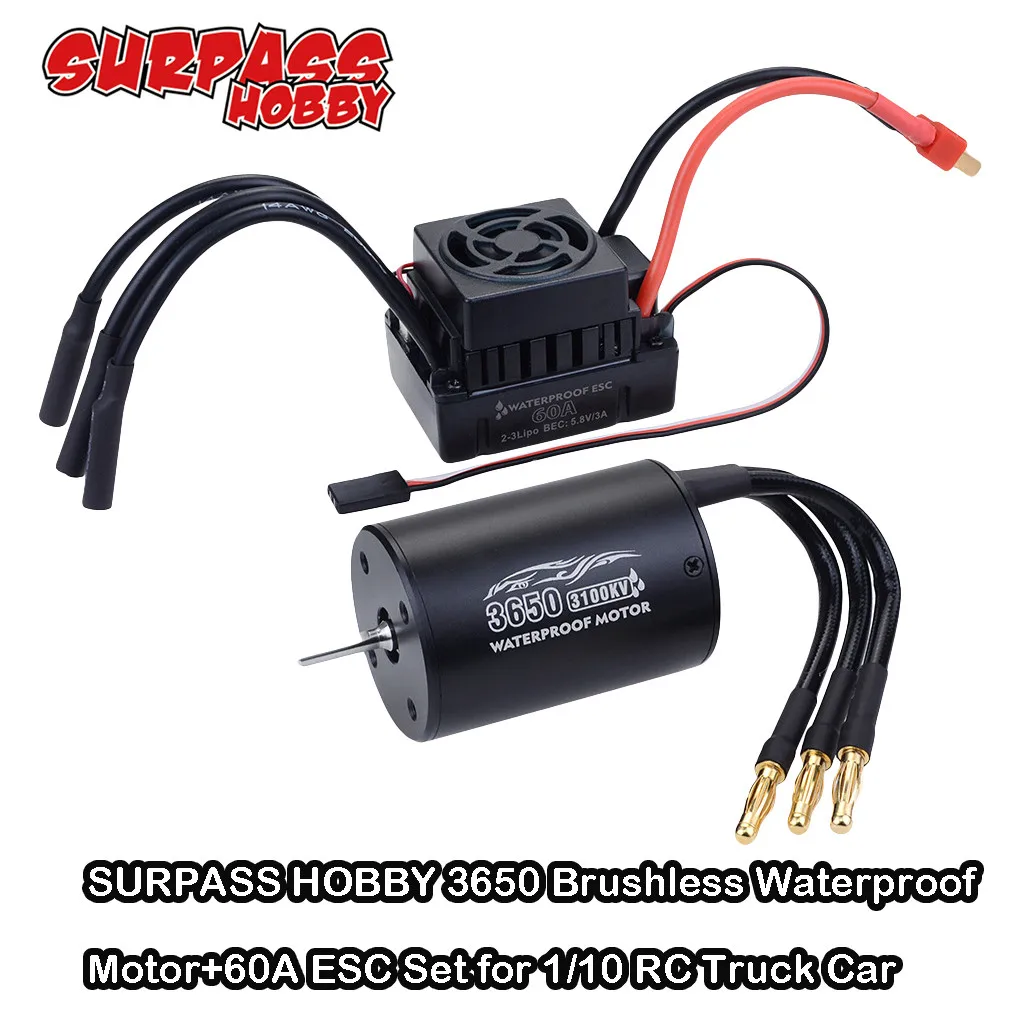 

SURPASS HOBBY 3650 Brushless Waterproof Motor+60A ESC Set for 1/10 RC Truck Car