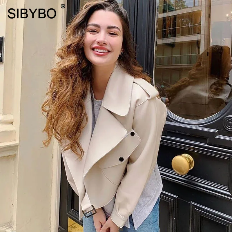 SIBYBO Новый гранж стиль pu кожаная куртка для женщин с длинным рукавом Тонкая