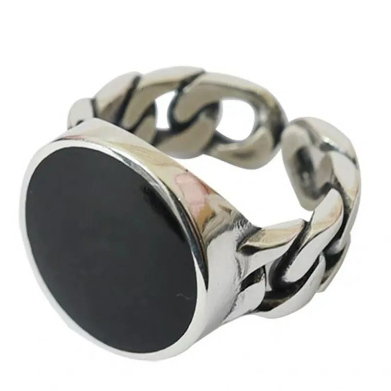 

925 sterling silver Open the index finger ring can be adjusted Blackstone character chain Women's fashion jewelry