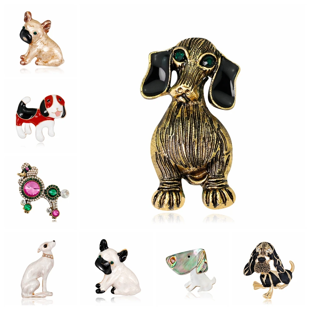 

New Fashion High Quality Enamel Rhinestones Cute Pet Dog Poodle Chihuahua Bulldog Dachshund Brooches For Women