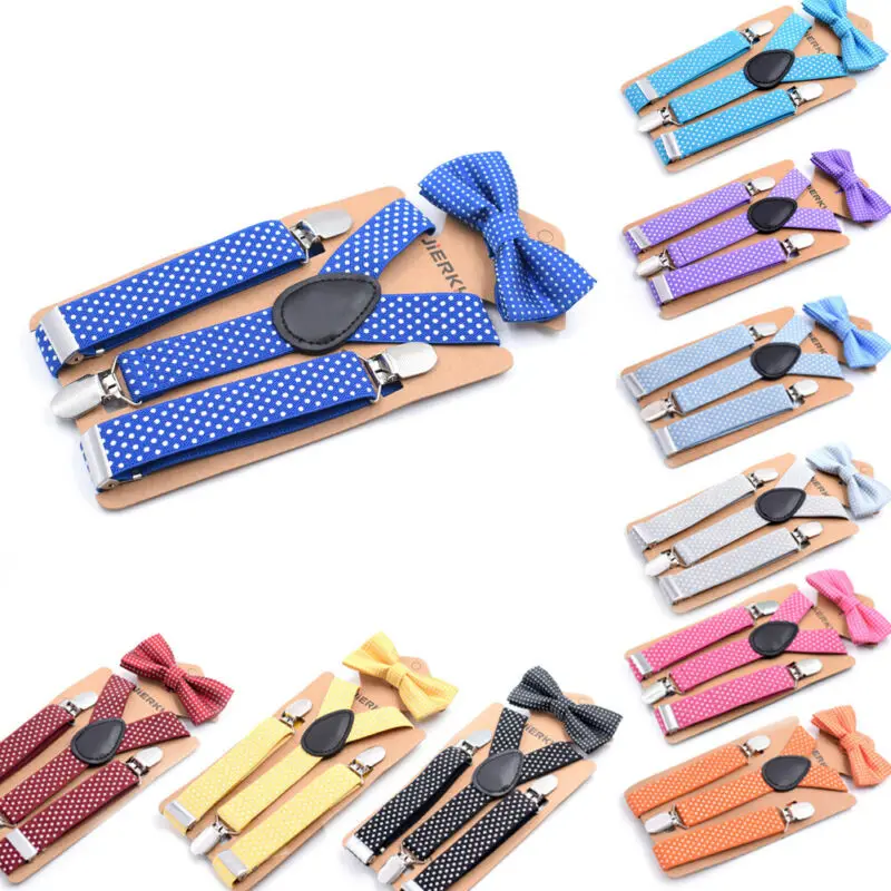 Bow Ties Kids Baby Boy Girls Suspender and Bow Tie Sets Children Formal Party Polka Dot 2Pcs Combo Set Lot