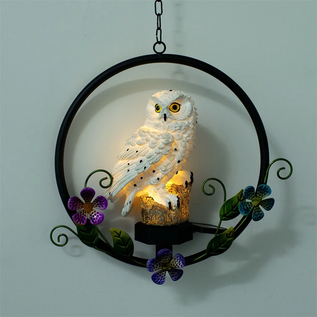 Солнечный полимерный подвесной светильник в виде совы из кованого железа для сада, рождественской елки, украшения для дома, рождественский подарок F1021 - Цвет: WH