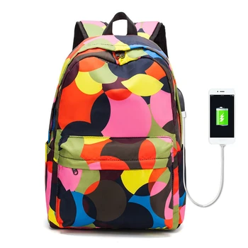 

Women Color Overlapping Print USB Charging Jack Computer Backpack Multi-function Waterproof 15.6-inch Laptop Anti-theft Backpack